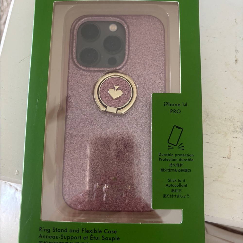 kate spade Sparkling Mauve iPhone 14 Pro Case with Gold Ring